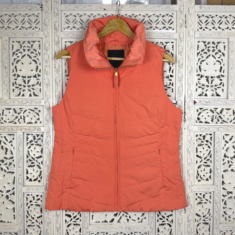 Talbots NWT Creamsicle Orange Full Zip Genuine Down Puffer‎ Vest Sz Medium
